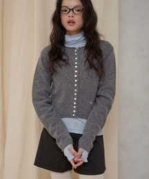 MUHET(ミュエータ)のrolled edge short cropped knit cardigan / ショート丈ニットボタンカーディガン(カーディガン/ボレロ)