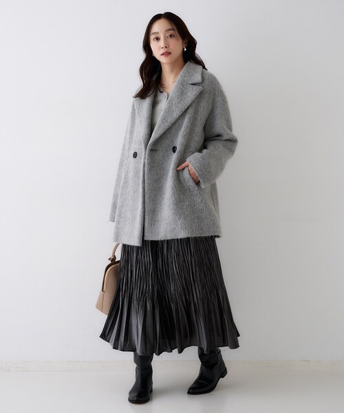 UNTITLED(アンタイトル)の「【エレガントジャケット/アウター】イタリアンシャギーPコート(ピーコート・レディース・グレー/ライトブルー・01/02/03/04/42/44/46/48/50/00)」の5枚目の写真