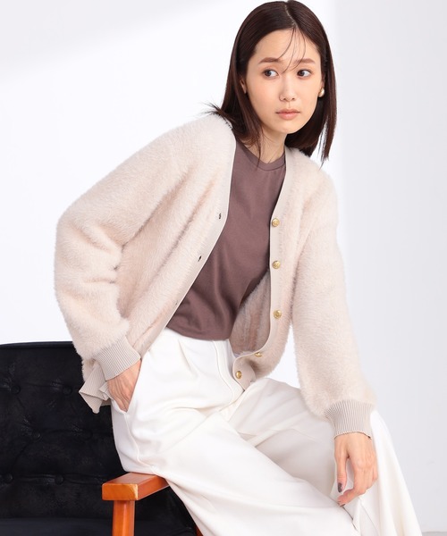 GALLORIA(ギャローリア)の「ニットファーVネックカーディガンアンサンブル(アンサンブル・レディース・ライトベージュ/ブラウン/ダークオレンジ・LL/L/S/M)」の1枚目の写真