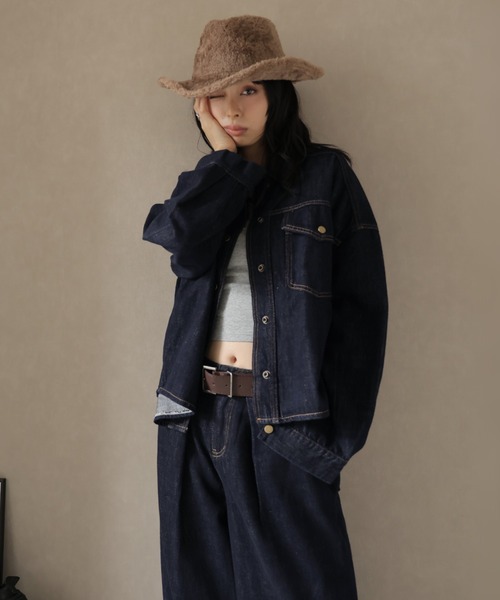 Ulysses(ユリシス)の「【3set】パイピングデニムジャケット&ベルト付きカーブパンツ(セットアップ・レディース・ネイビー・M/S)」の5枚目の写真