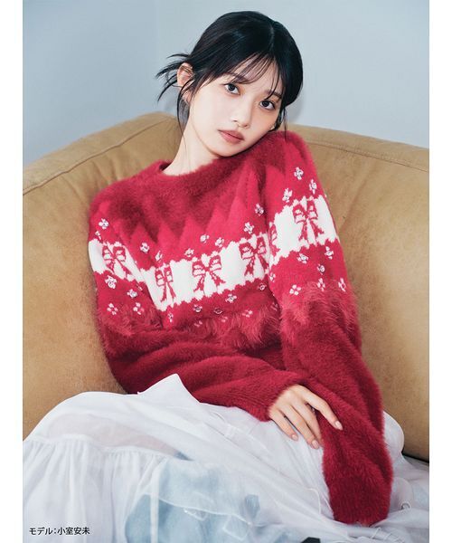 LILY BROWN（リリーブラウン）の「[L.B CANDY STOCK]リボンビジューニット（ニット/セーター・レディース・ホワイト/レッド/ブラック・F）」の4枚目の写真