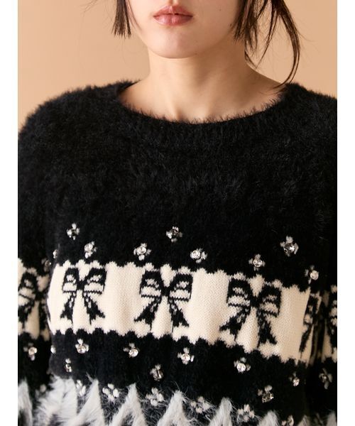 LILY BROWN（リリーブラウン）の「[L.B CANDY STOCK]リボンビジューニット（ニット/セーター・レディース・ホワイト/レッド/ブラック・F）」の10枚目の写真