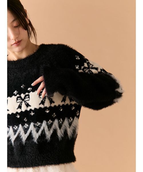 L.B CANDY STOCK]リボンビジューニット（ニット/セーター）｜LILY