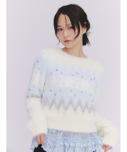 LILY BROWN（リリーブラウン）の「[L.B CANDY STOCK]リボンビジューニット（ニット/セーター・レディース・ホワイト/レッド/ブラック・F）」の21枚目の写真