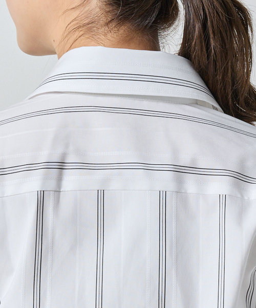 NARACAMICIE（ナラカミーチェ）の「【NARACAMICIE】ストレッチストライプ襟付きフリル長袖シャツ（シャツ/ブラウス・レディース・ホワイト/ブラック・M/L）」の9枚目の写真