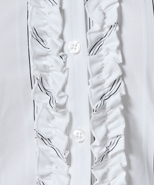 NARACAMICIE（ナラカミーチェ）の「【NARACAMICIE】ストレッチストライプ襟付きフリル長袖シャツ（シャツ/ブラウス・レディース・ホワイト/ブラック・M/L）」の10枚目の写真