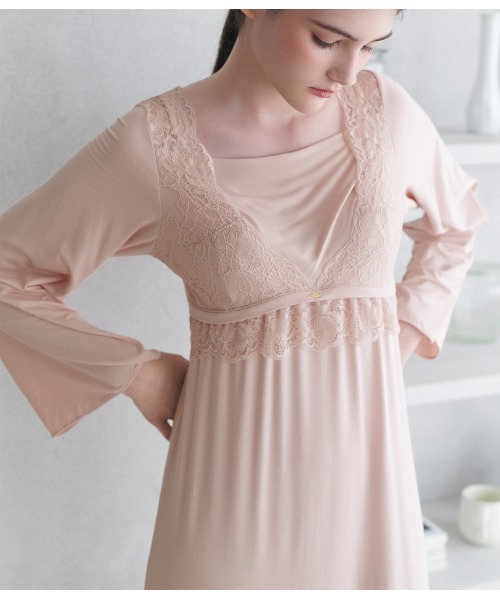 ナイトブラ内蔵ワンピース（長袖）（ルームウェア/パジャマ）｜PEACH