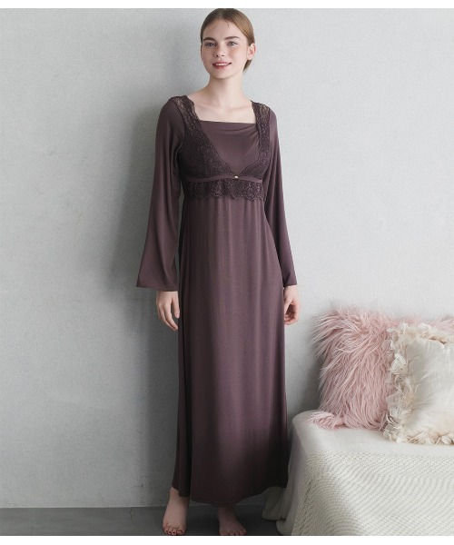 PEACH JOHN（ピーチジョン）の「ナイトブラ内蔵ワンピース（長袖）（ルームウェア/パジャマ・レディース・ピンクベージュ/ブラウン・BC65/BC70/BC75/DE65/DE70/DE75）」の16枚目の写真