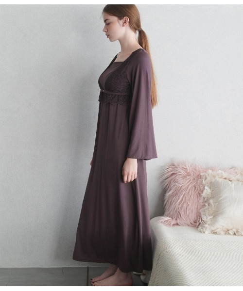 PEACH JOHN（ピーチジョン）の「ナイトブラ内蔵ワンピース（長袖）（ルームウェア/パジャマ・レディース・ピンクベージュ/ブラウン・BC65/BC70/BC75/DE65/DE70/DE75）」の18枚目の写真