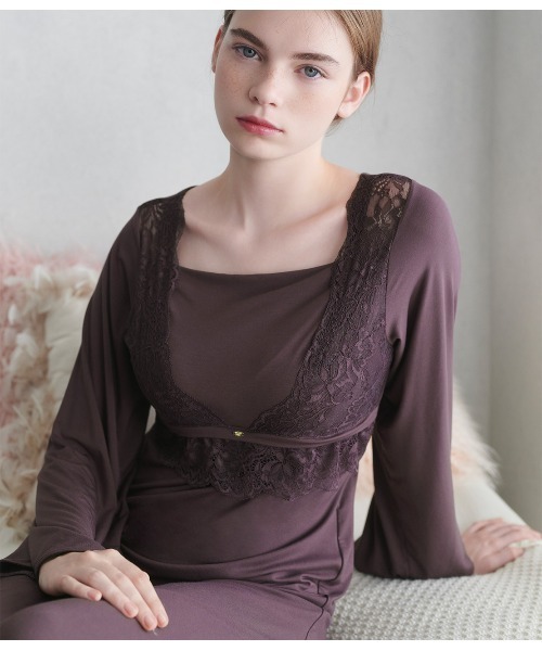 PEACH JOHN（ピーチジョン）の「ナイトブラ内蔵ワンピース（長袖）（ルームウェア/パジャマ・レディース・ピンクベージュ/ブラウン・BC65/BC70/BC75/DE65/DE70/DE75）」の22枚目の写真