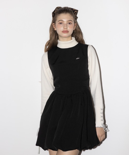 idem（イデム）の「balloon mini onepiece / ノースリバルーンミニワンピ（ジャンパースカート・レディース・ブラック/モカ・FREE）」の6枚目の写真