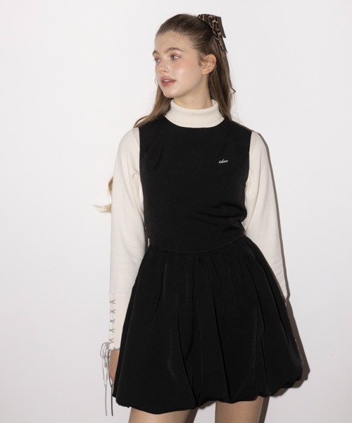 idem（イデム）の「balloon mini onepiece / ノースリバルーンミニワンピ（ジャンパースカート・レディース・ブラック/モカ・FREE）」の8枚目の写真