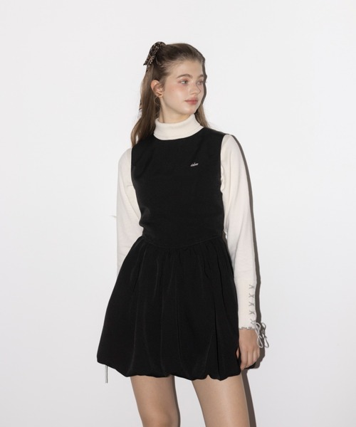 idem（イデム）の「balloon mini onepiece / ノースリバルーンミニワンピ（ジャンパースカート・レディース・ブラック/モカ・FREE）」の9枚目の写真