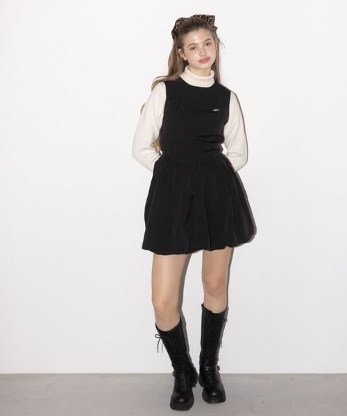 idem（イデム）の「balloon mini onepiece / ノースリバルーンミニワンピ（ジャンパースカート・レディース・ブラック/モカ・FREE）」の3枚目の写真