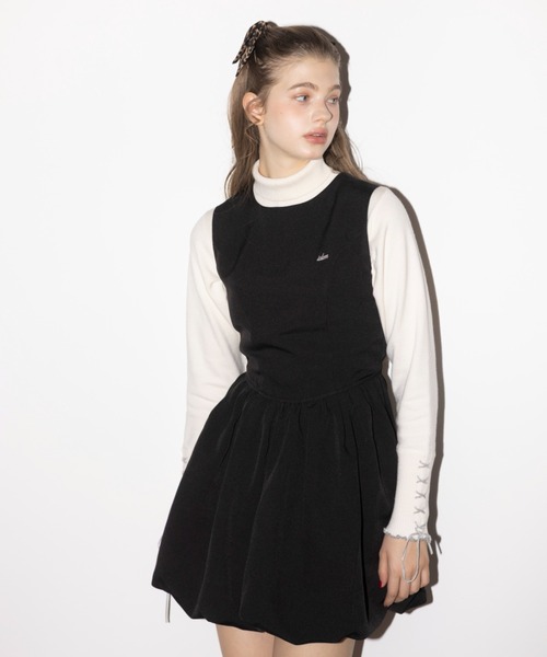 idem（イデム）の「balloon mini onepiece / ノースリバルーンミニワンピ（ジャンパースカート・レディース・ブラック/モカ・FREE）」の10枚目の写真