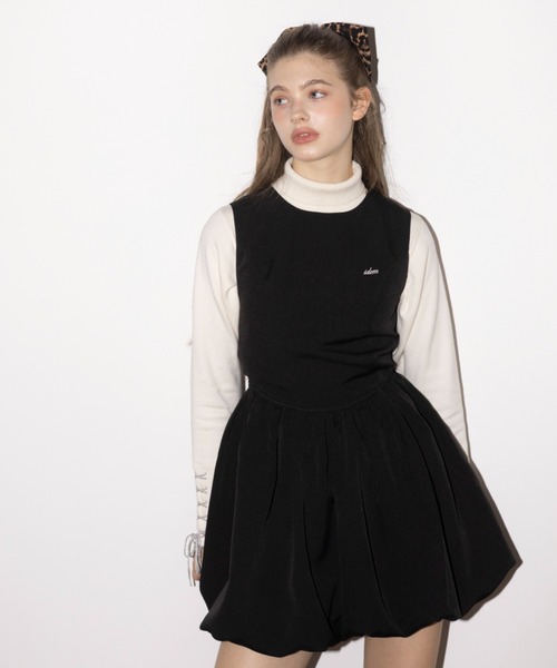 idem（イデム）の「balloon mini onepiece / ノースリバルーンミニワンピ（ジャンパースカート・レディース・ブラック/モカ・FREE）」の12枚目の写真