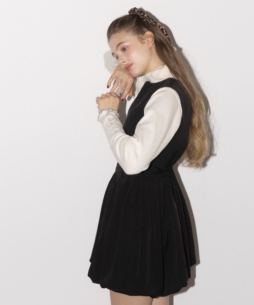 idem（イデム）の「balloon mini onepiece / ノースリバルーンミニワンピ（ジャンパースカート・レディース・ブラック/モカ・FREE）」の17枚目の写真