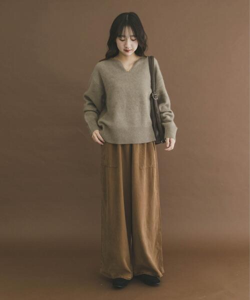 ITEMS URBANRESEARCH（アイテムズ アーバンリサーチ）の「ラクーンキーネックニット（ニット/セーター・レディース・オフホワイト/ベージュ/ネイビー/ピンク・FREE）」の7枚目の写真
