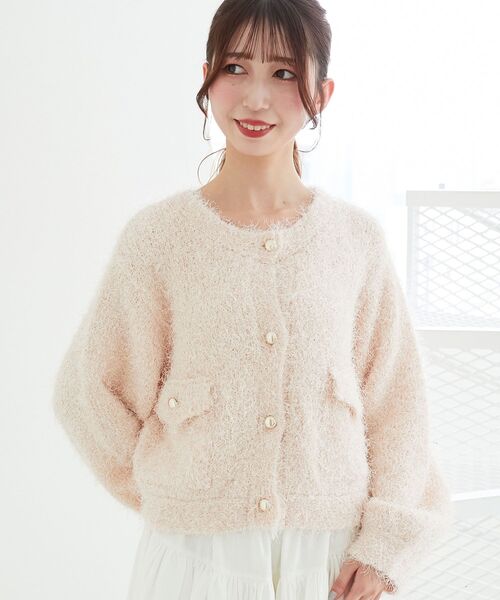MAJESTIC LEGON(マジェスティックレゴン)の「ツイードライククルーカーディガン(カーディガン/ボレロ・レディース・ブラック/アイボリー/ピンク・MEDIUM)」の4枚目の写真