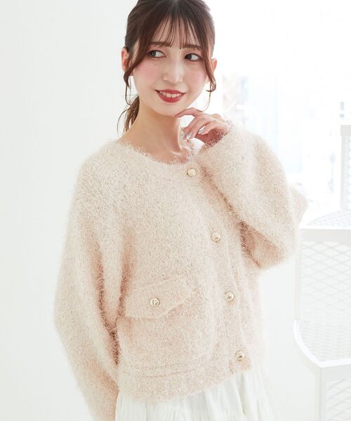 MAJESTIC LEGON(マジェスティックレゴン)の「ツイードライククルーカーディガン(カーディガン/ボレロ・レディース・ブラック/アイボリー/ピンク・MEDIUM)」の5枚目の写真
