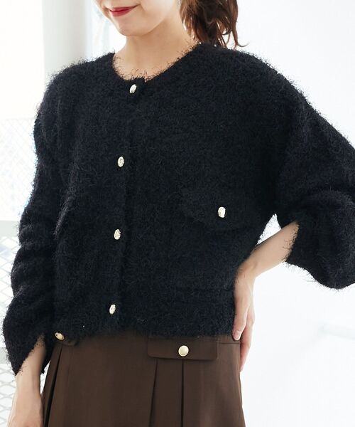 MAJESTIC LEGON(マジェスティックレゴン)の「ツイードライククルーカーディガン(カーディガン/ボレロ・レディース・ブラック/アイボリー/ピンク・MEDIUM)」の10枚目の写真
