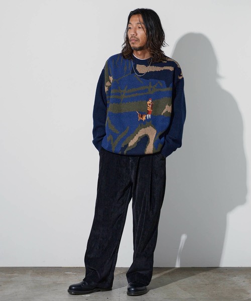 ALL RUNS(オールランズ)の「ヴィンテージライクジャガードルーズニット 冬服(ニット/セーター・メンズ・ブルー/ネイビー/グリーン・FREE)」の6枚目の写真