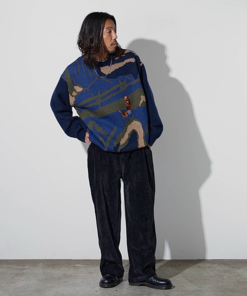 ALL RUNS(オールランズ)の「ヴィンテージライクジャガードルーズニット 冬服(ニット/セーター・メンズ・ブルー/ネイビー/グリーン・FREE)」の7枚目の写真