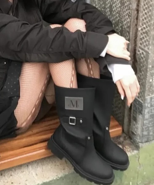【日本未発売/WEB限定】MUCENT(ムセント)/リングベルト レインシューズ レインブーツ/PHILO RIVET POINT SIDE LEATHER PATCH TALL RAIN SNOW BOOTS