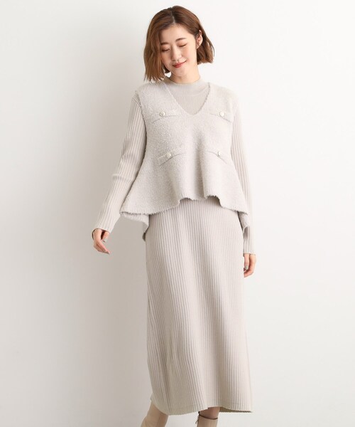 grove(グローブ)の「【2点SET/体型カバー】一枚で決まる、ペプラムベスト×ニットワンピース(ワンピース・レディース・ライトブルー/スミクロ/ライトグレー・01/02/03/04/05)」の3枚目の写真