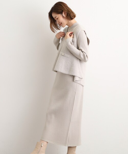 grove(グローブ)の「【2点SET/体型カバー】一枚で決まる、ペプラムベスト×ニットワンピース(ワンピース・レディース・ライトブルー/スミクロ/ライトグレー・01/02/03/04/05)」の6枚目の写真