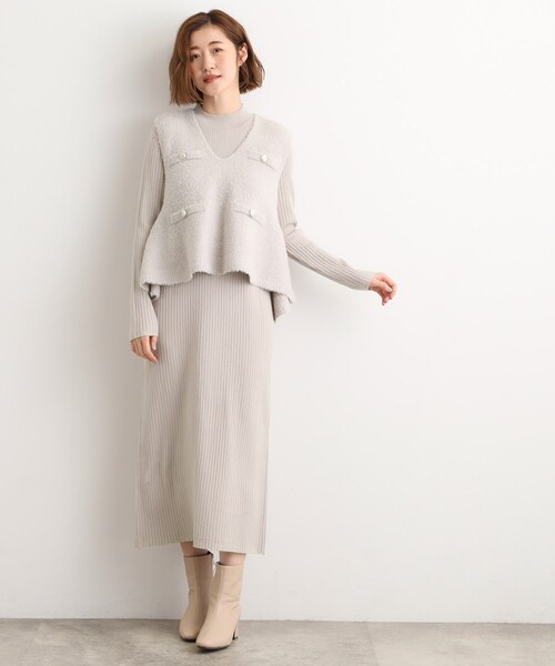 grove(グローブ)の「【2点SET/体型カバー】一枚で決まる、ペプラムベスト×ニットワンピース(ワンピース・レディース・ライトブルー/スミクロ/ライトグレー・01/02/03/04/05)」の7枚目の写真