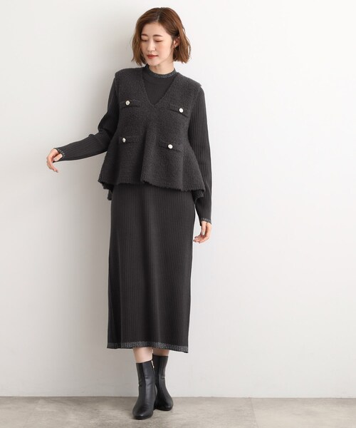 grove(グローブ)の「【2点SET/体型カバー】一枚で決まる、ペプラムベスト×ニットワンピース(ワンピース・レディース・ライトブルー/スミクロ/ライトグレー・01/02/03/04/05)」の12枚目の写真