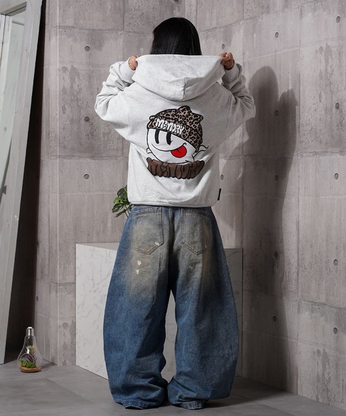 #MEMORY(メモリー)の「【MEMORY】レオパード オバケ ZIPパーカー / Leopard Ghost ZIP Hoodie(パーカー・メンズ・チャコールグレー/ホワイト系/ブラック・S/M/L)」の12枚目の写真