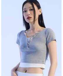 レイヤードヘンリーTシャツ(グレー)