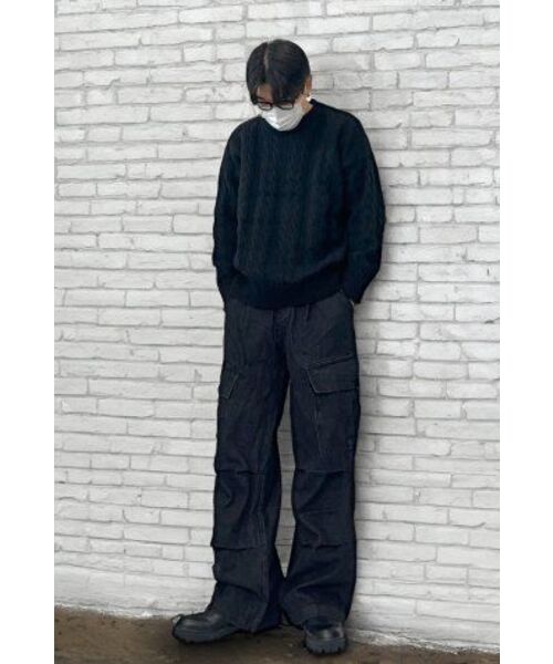 UNDEROFF（アンダーオフ）の「オーバーサイズケーブルニットフィッシャーマンブラック（ニット/セーター・メンズ・ブラック・MEDIUM/LARGE/X-LARGE）」の4枚目の写真