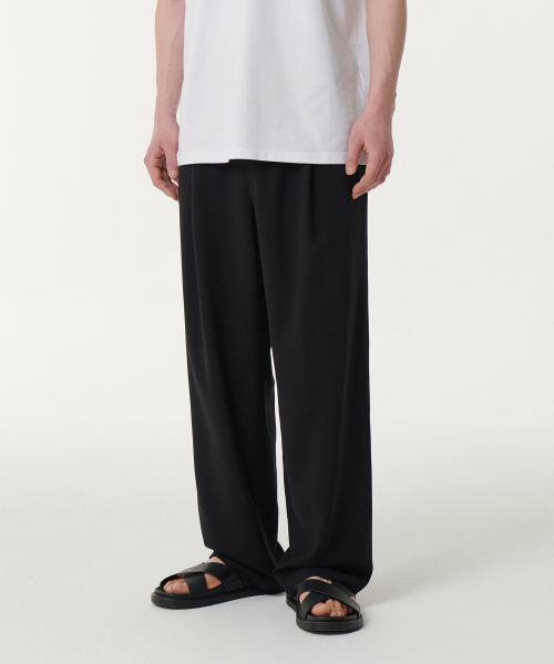 MUSINSA STANDARD（ムシンサスタンダード）の「リネンライクワンタックワイドバンディングパンツ[ブラック]（その他パンツ・メンズ・その他・42/26/28/30/32/34/36/38/40）」の3枚目の写真