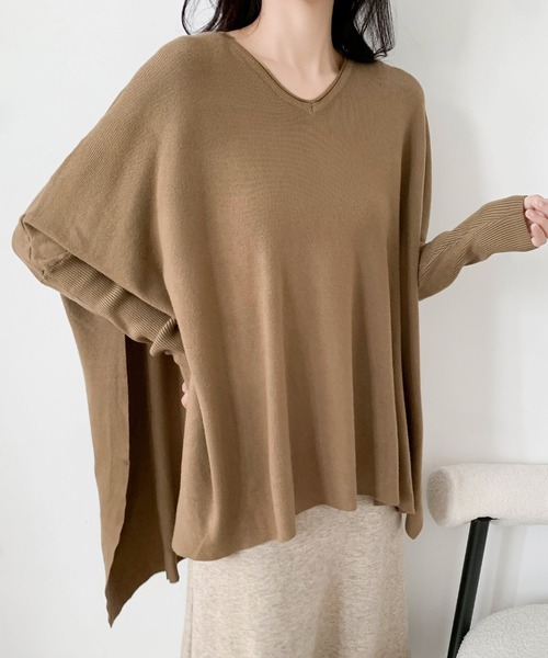 セール】Vネック ビッグシルエット ニット 長袖 トップス オーバー