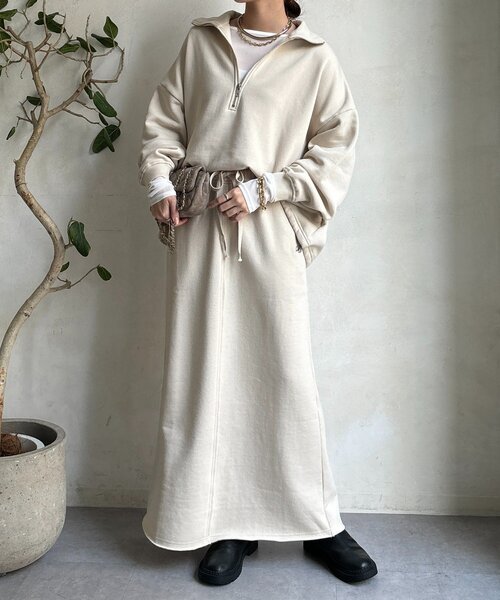 DouDou(ドゥドゥ)の「裏起毛DD刺繍スカート(スカート・レディース・ブラック/アイボリー/チャコールグレー・FREE)」の5枚目の写真