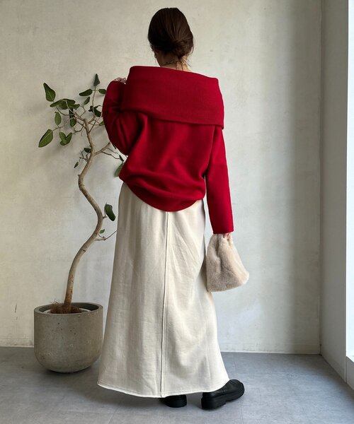 DouDou(ドゥドゥ)の「裏起毛DD刺繍スカート(スカート・レディース・ブラック/アイボリー/チャコールグレー・FREE)」の12枚目の写真