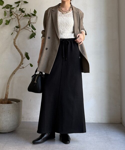 DouDou(ドゥドゥ)の「裏起毛DD刺繍スカート(スカート・レディース・ブラック/アイボリー/チャコールグレー・FREE)」の15枚目の写真