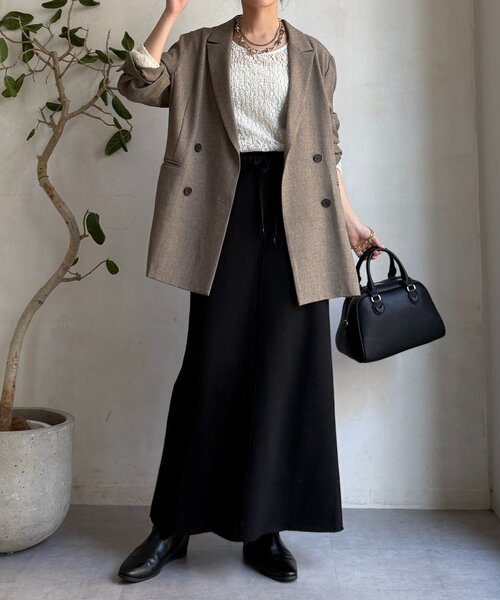 DouDou(ドゥドゥ)の「裏起毛DD刺繍スカート(スカート・レディース・ブラック/アイボリー/チャコールグレー・FREE)」の17枚目の写真