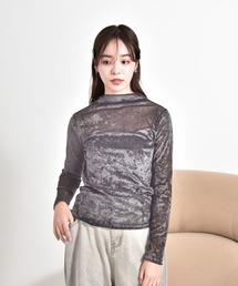 シアーベロアモックネックTシャツ