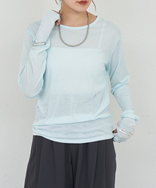 SHENERY(シーナリー)の「シアーロングスリーブTEE(Tシャツ/カットソー・レディース・ホワイト/ブルー系その他/ブラック/グレー・FREE)」の4枚目の写真