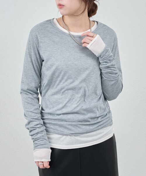 SHENERY(シーナリー)の「シアーロングスリーブTEE(Tシャツ/カットソー・レディース・ホワイト/ブルー系その他/ブラック/グレー・FREE)」の1枚目の写真