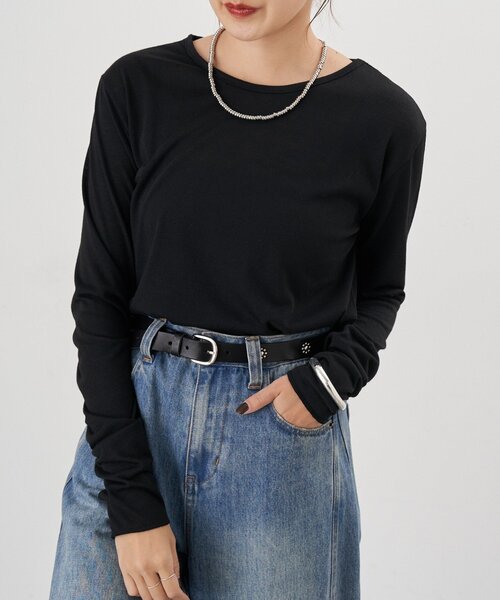 SHENERY(シーナリー)の「シアーロングスリーブTEE(Tシャツ/カットソー・レディース・ホワイト/ブルー系その他/ブラック/グレー・FREE)」の3枚目の写真