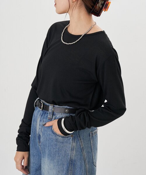 SHENERY(シーナリー)の「シアーロングスリーブTEE(Tシャツ/カットソー・レディース・ホワイト/ブルー系その他/ブラック/グレー・FREE)」の13枚目の写真