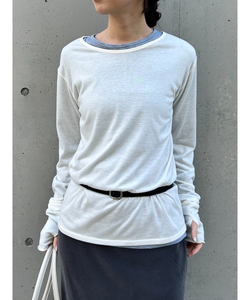 SHENERY(シーナリー)の「シアーロングスリーブTEE(Tシャツ/カットソー・レディース・ホワイト/ブルー系その他/ブラック/グレー・FREE)」の2枚目の写真