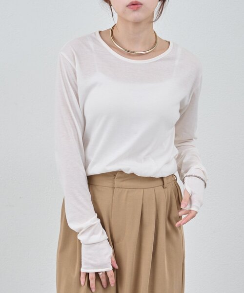 SHENERY(シーナリー)の「シアーロングスリーブTEE(Tシャツ/カットソー・レディース・ホワイト/ブルー系その他/ブラック/グレー・FREE)」の8枚目の写真