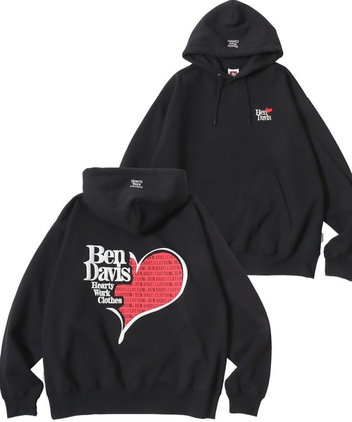 BEN DAVIS(ベンデイビス)の「BEN DAVIS/ベンデイビス PUFFY HEART HOODIE/オーバーサイズ 裏起毛 ストリート バックプリント ロゴ ワンポイント刺繍 スウェット パーカー フーディー/レディース メンズ(パーカー・メンズ・スミクロ/グレー・M/L/XL)」の1枚目の写真