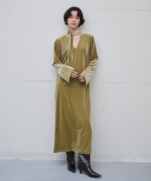 セール】ボウタイSETベロアロングワンピース（ワンピース）｜AIC